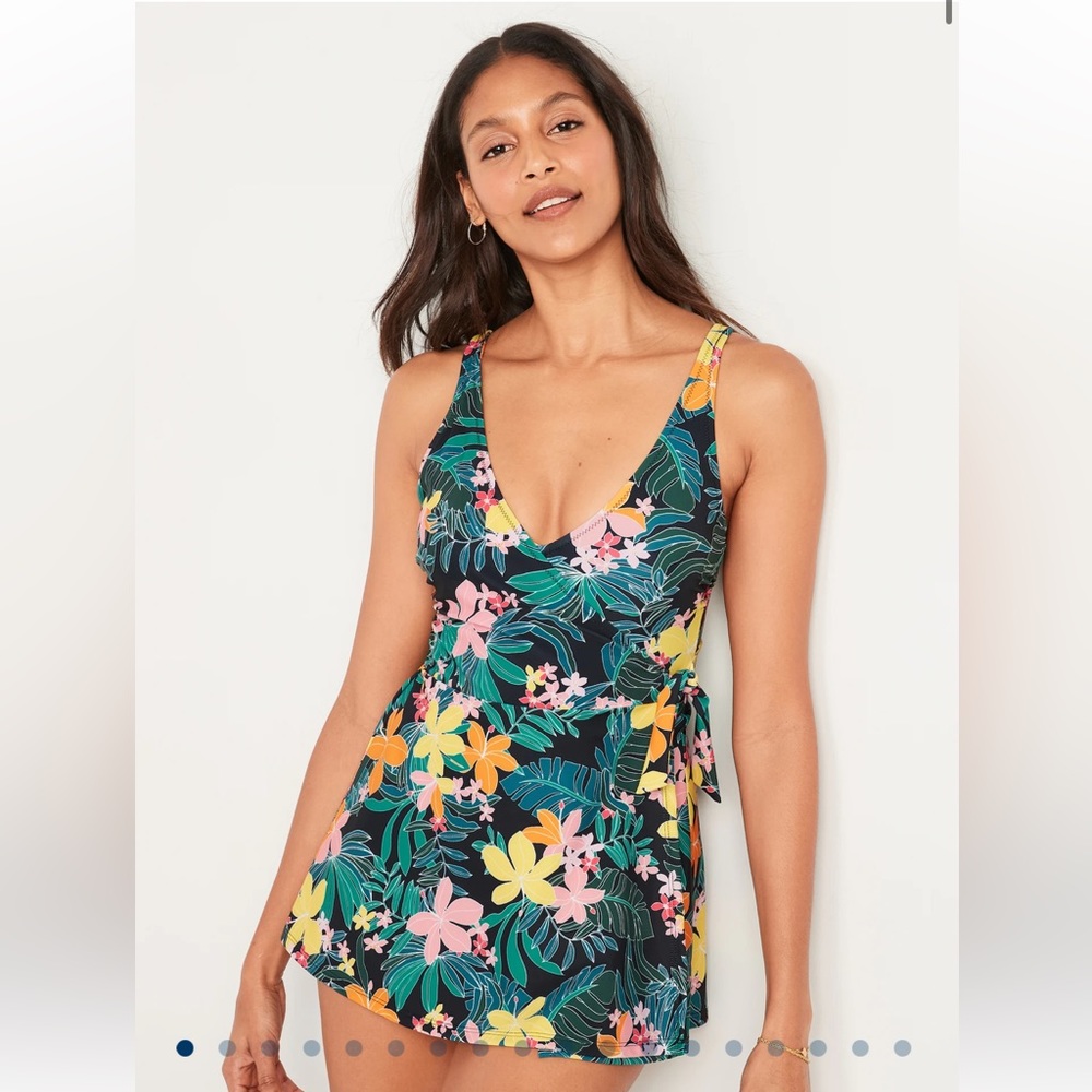 V-Neck Wrap-Front Swimsuit Dress